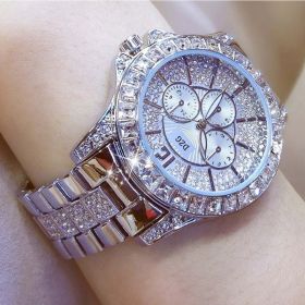 Fashion Women Watch with Diamond Watch Ladies Top Luxury Brand Ladies Casual Women Bracelet Crystal Watches (Color: Silver)